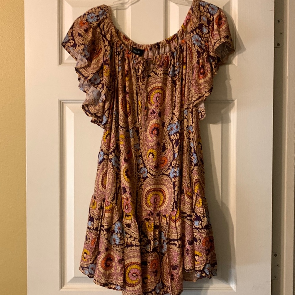 NWT Cynthia Rowley Floral Hippie Boho Flutter Sleeve Tassel Tie Dress